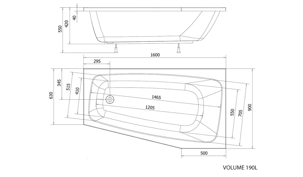 BEROUNKA rohová vana 160x90x42cm, levá, bílá